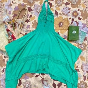 Green Turquoise Halter Cotton Dress